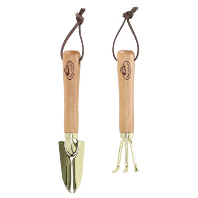 Gold-Plated Shovel and Rake, Beech Wood/Stainless Steel