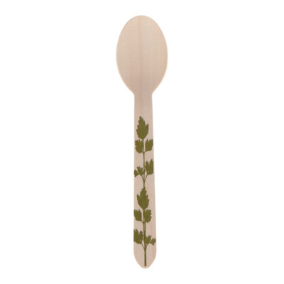 Set of 20 Herb Pattern Wooden Disposable Spoon