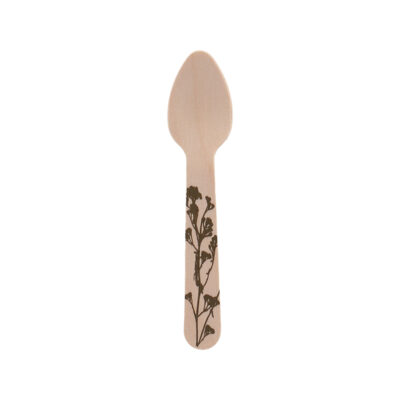 Set of 20 Herb Pattern Wooden Disposable Teaspoon