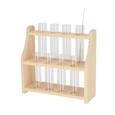 8 Pc Glass Test Tube w/Wood Stand and Cleaning Brush