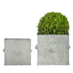 Aged Metal Set of 2 Square Lion Flower Pots