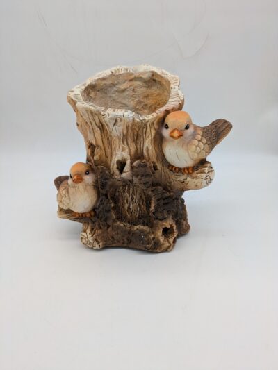 Faux Wood Double Bird Log Planter