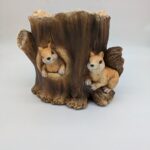 Faux Wood Double Squirrel in Log Planter