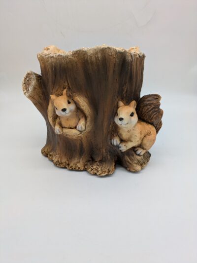 Faux Wood Double Squirrel in Log Planter