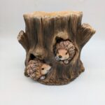 Faux Wood Double Hedgehog in Log Planter