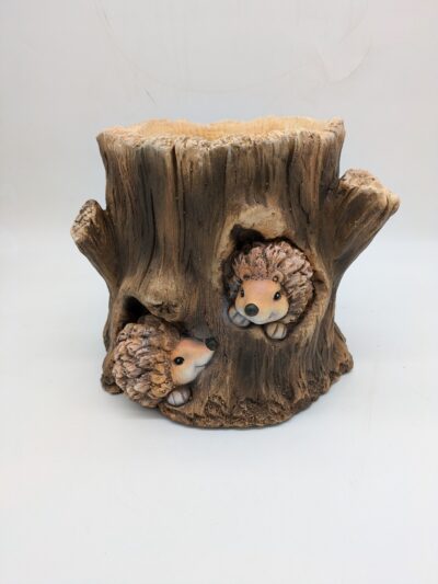 Faux Wood Double Hedgehog in Log Planter