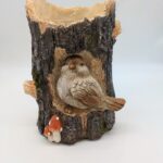 Faux Wood Bird in Log Planter