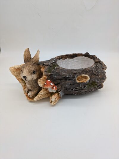 Faux Wood Bunny in Log Planter