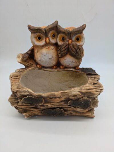 Faux Wood Double Owl Planter